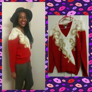Vintage Red & Gold Sweater