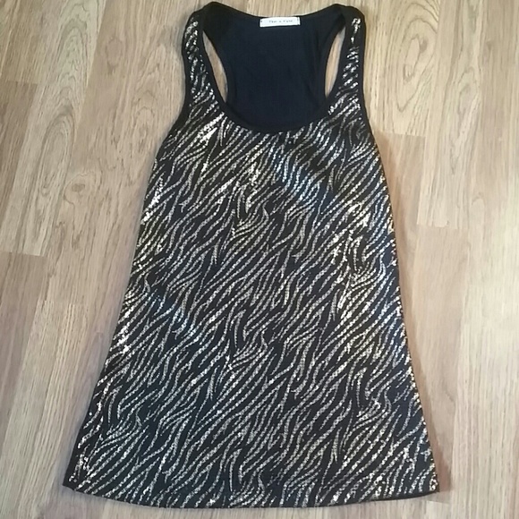 Gold and Black Sequin Zebra Print Racerback Tank