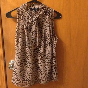 Leopard print tie-neck blouse