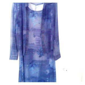 Blue print dress with sheer cover-up