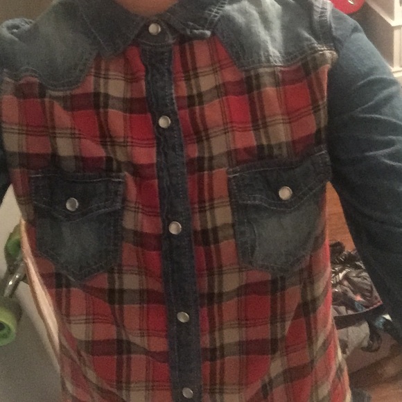 Flannel and denim button up