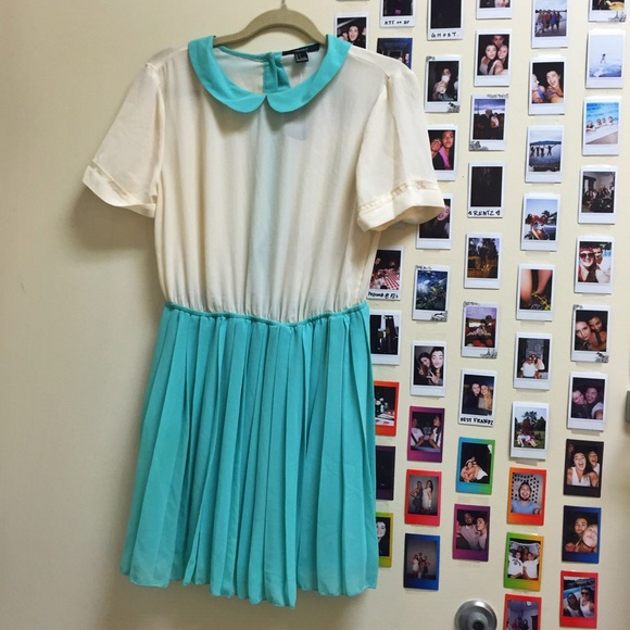 Cream & Teal Vintage Inspired Dress