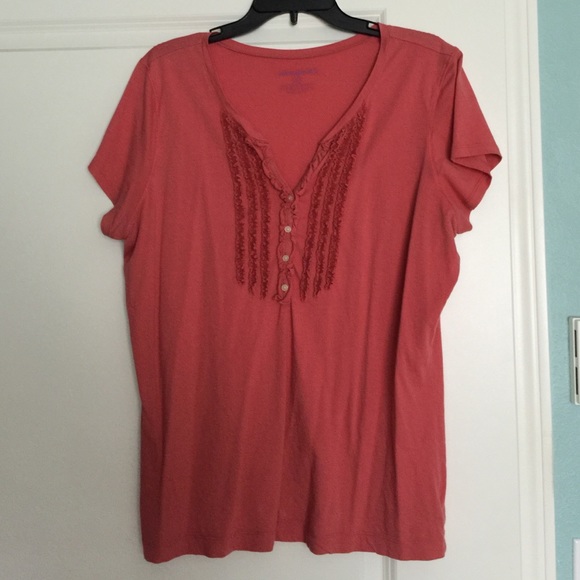 Coral tshirt with ruffle detailing