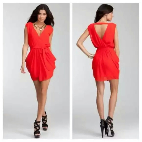 BeBe Faux Wrap Dress Fiery Red