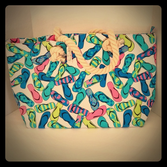 Large Beach Bag Flip Flops Canvas Fabric