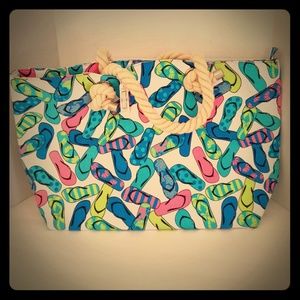 Large Beach Bag Flip Flops Canvas Fabric