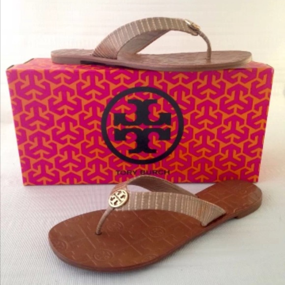 TORY BURCH Thora 2 Lizard print gold logo Sz.7 NEW