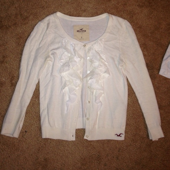 White Hollister ruffle/lace cardigan