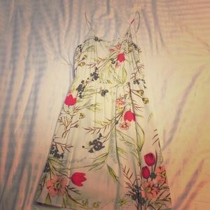 White/floral spaghetti strap dress.