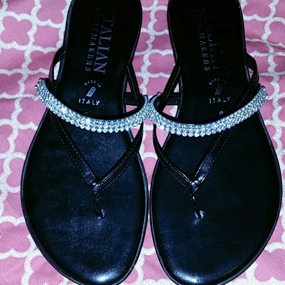 Italian rhinestone flip flops