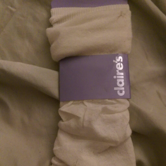 Claire's creme leg warmers!