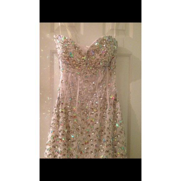 Jasz couture white jeweled prom dress - Picture 3 of 4