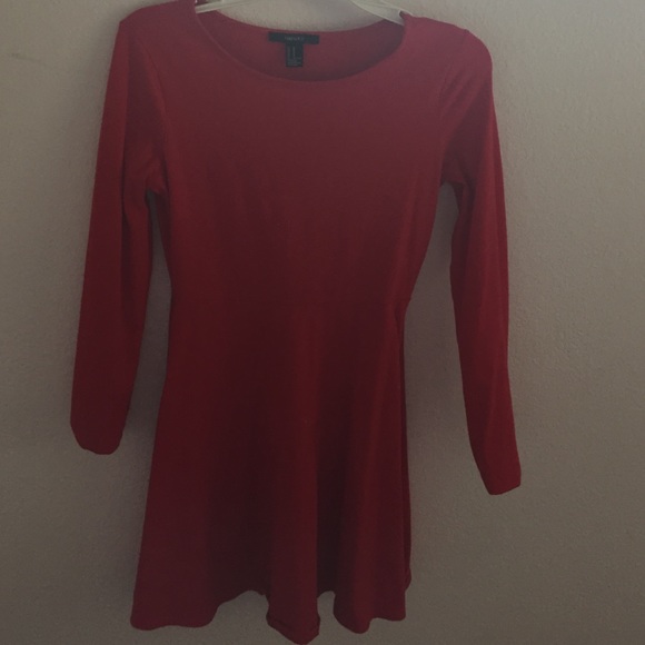 Red long-sleeve Forever 21 skater skirt dress