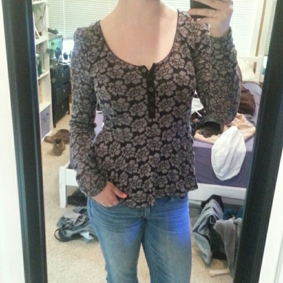 Free People Black and Grey Floral Peplum Top