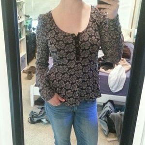 Free People Black and Grey Floral Peplum Top