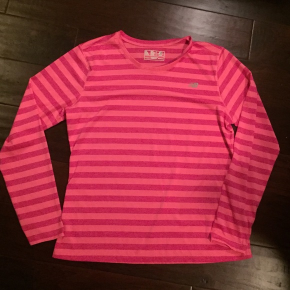 Pink striped new balance long sleeve top