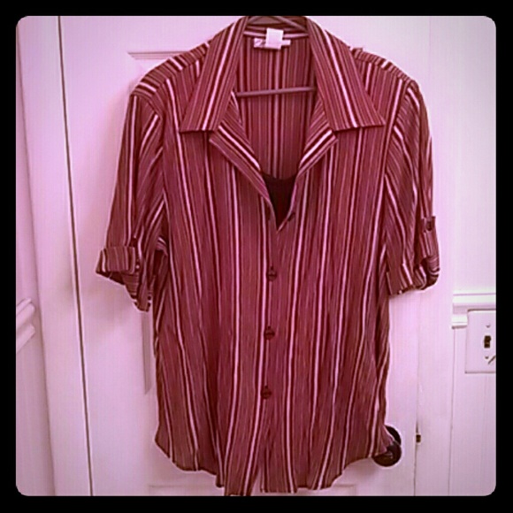 Red and white striped blouse with black cami