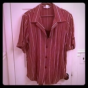 Red and white striped blouse with black cami