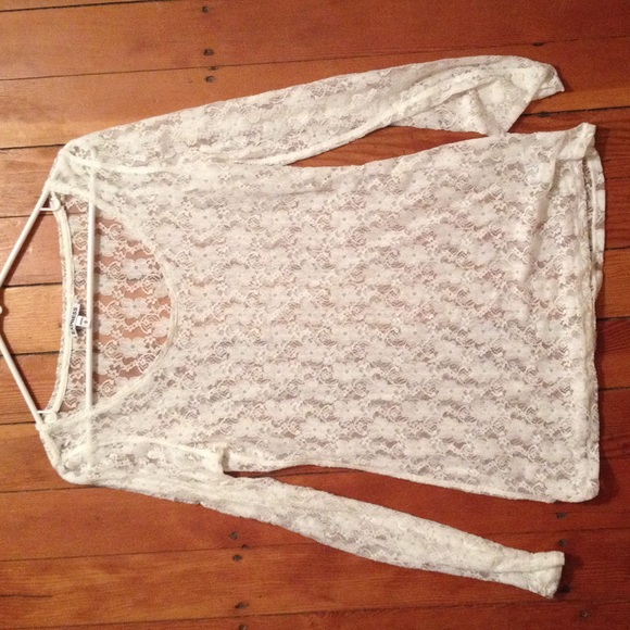 Express White Lace Long Sleeve shirt