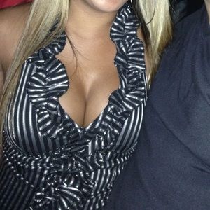 Black/Silver Sexy Plunge Halter Top