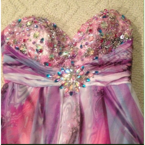 Crush pink and purple hi-low prom dress - Picture 3 of 4
