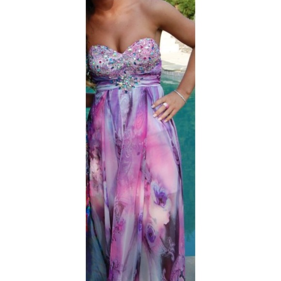 Crush pink and purple hi-low prom dress - Picture 4 of 4