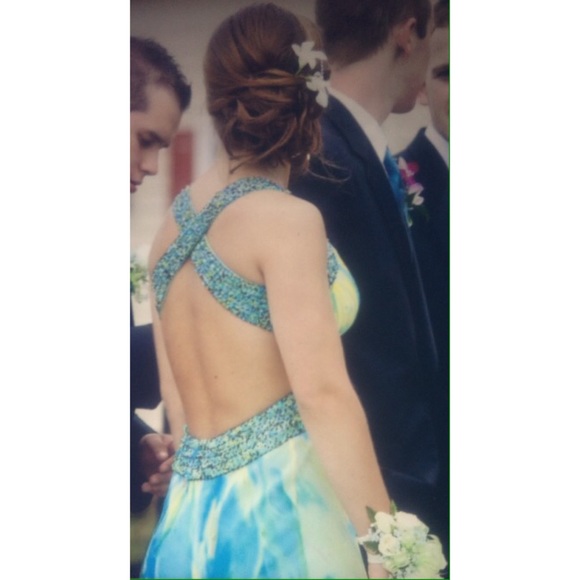 Faviana blue floral prom dress - Picture 4 of 4