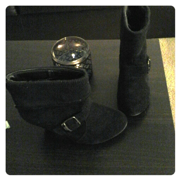 Black faux suede booties