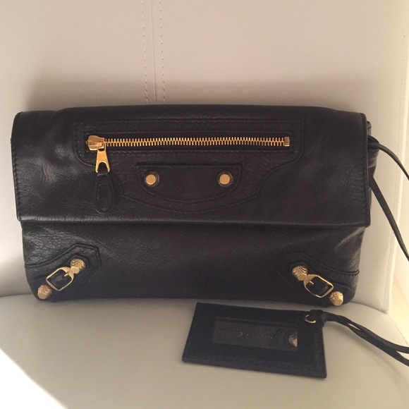 Balenciaga New 327076 D94ig Envelope Blk Clutch