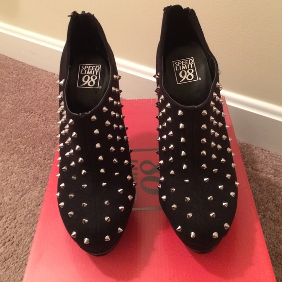 Black suede studded booties