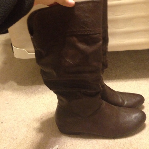 Brown leather slouch boots