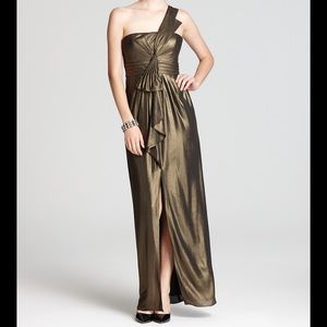 Bcbgmaxazria one shoulder evening gown