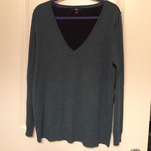 Emerald Green V-Neck Sweater with Black Back