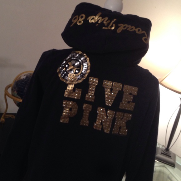 Pink Victorias Secret navy zipup hooded sweatshirt - Picture 2 of 4