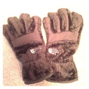 Gray furry North Face gloves