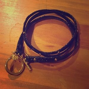 Gorjana Black Leather & Gold Studded Wrap Bracelet