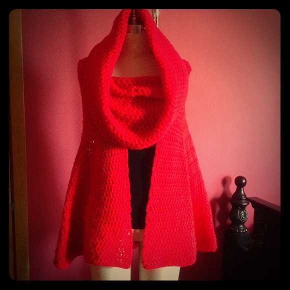 Red Knit Poncho Sweater