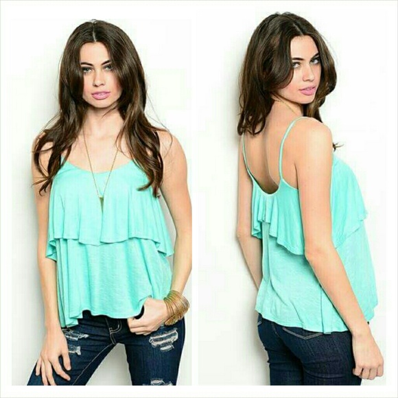 Tops - Mint green ruffled tiered tank top  Small NWT
