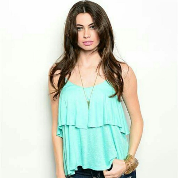 Mint green ruffled tiered tank top Small NWT - Picture 2 of 6