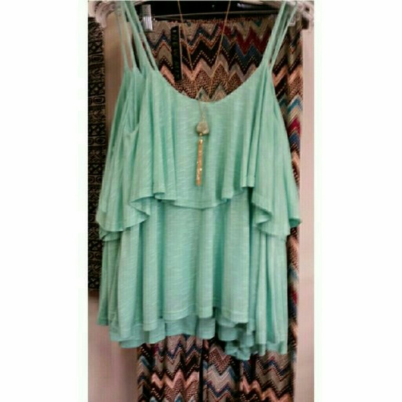 Mint green ruffled tiered tank top Small NWT - Picture 4 of 6