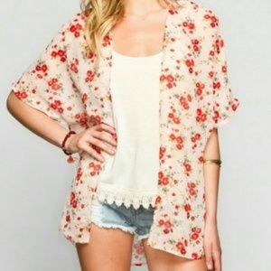 Tillys Pink Floral Sheer Kimono
