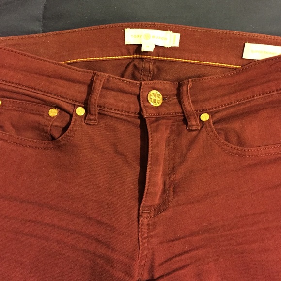 Tory Burch Burgundy Super Skinny Denim Size 25