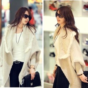 Korean style rabbit fur open front loose sweater