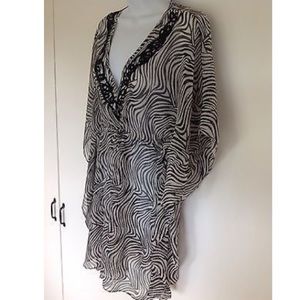 NWT chico's beaded zebra poncho coverup