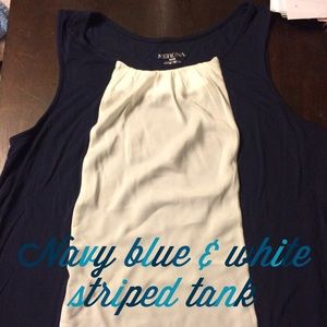 Navy blue tank with one solid white stripe