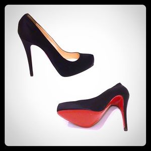 Black Satin Christian Louboutins sz 40. fits a 38