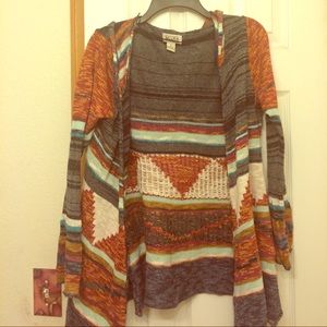 Hooded striped cardigan sweater