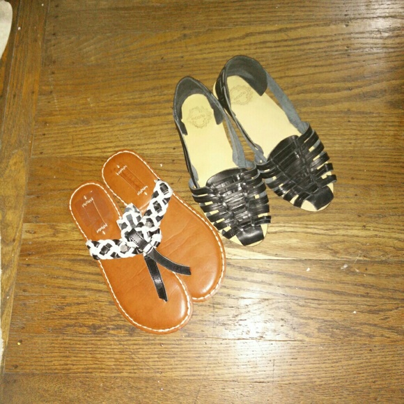 Bundle: T-strap sandal and black slip on sandal