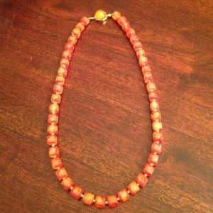 Vintage Amber Colored Square Bead Necklace