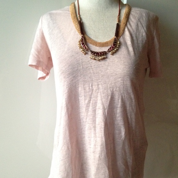 J. Crew pink linen tee with gold beading - Picture 1 of 4